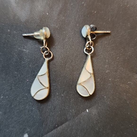 Mother of Pearl Inlay Zuni Earrings - Picture 2 of 2